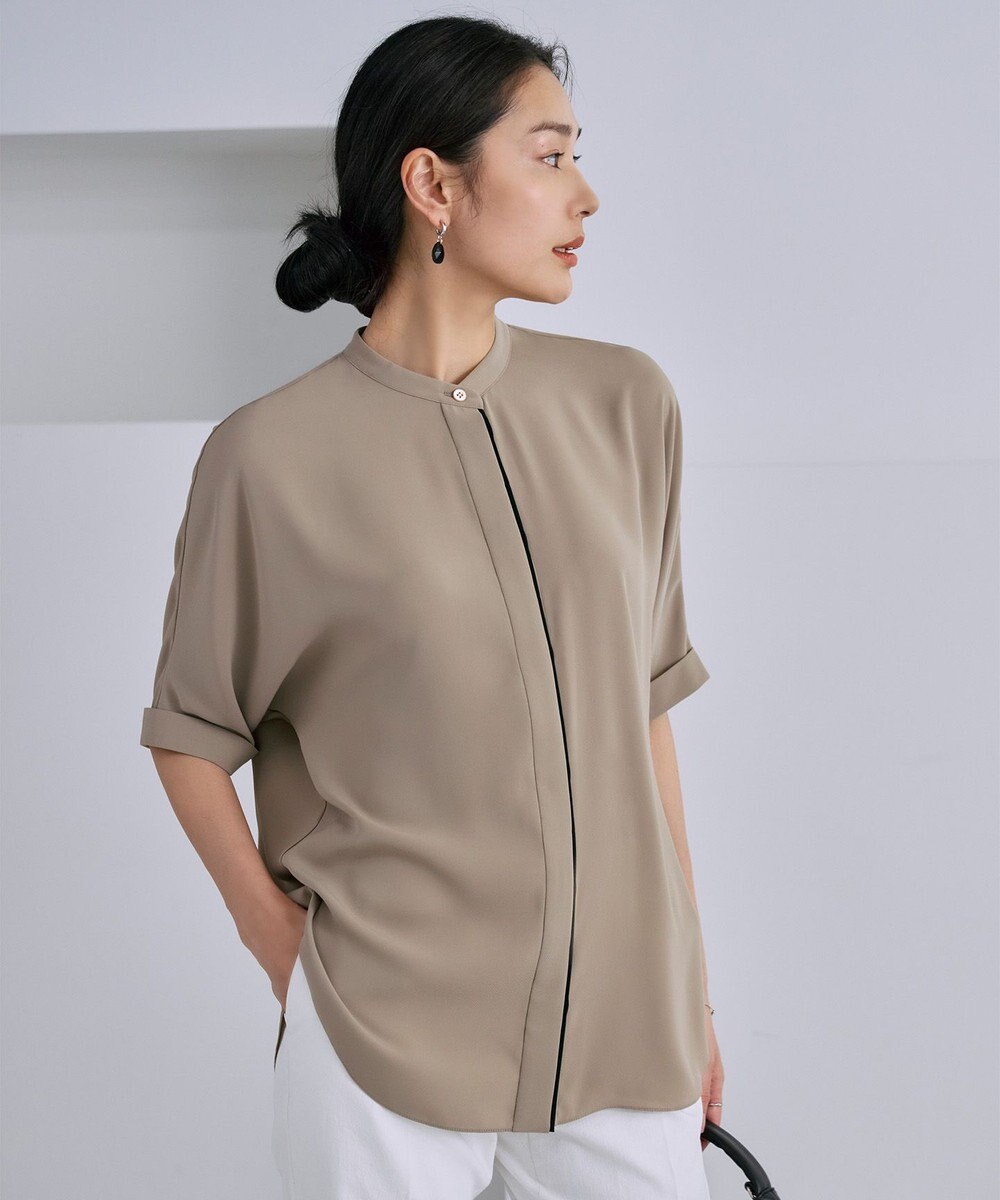 ICB L 【人気のため新色追加・接触冷感・UVケア・速乾・洗える】BackSatinAmunzen 5分袖バンドカラーブラウス 