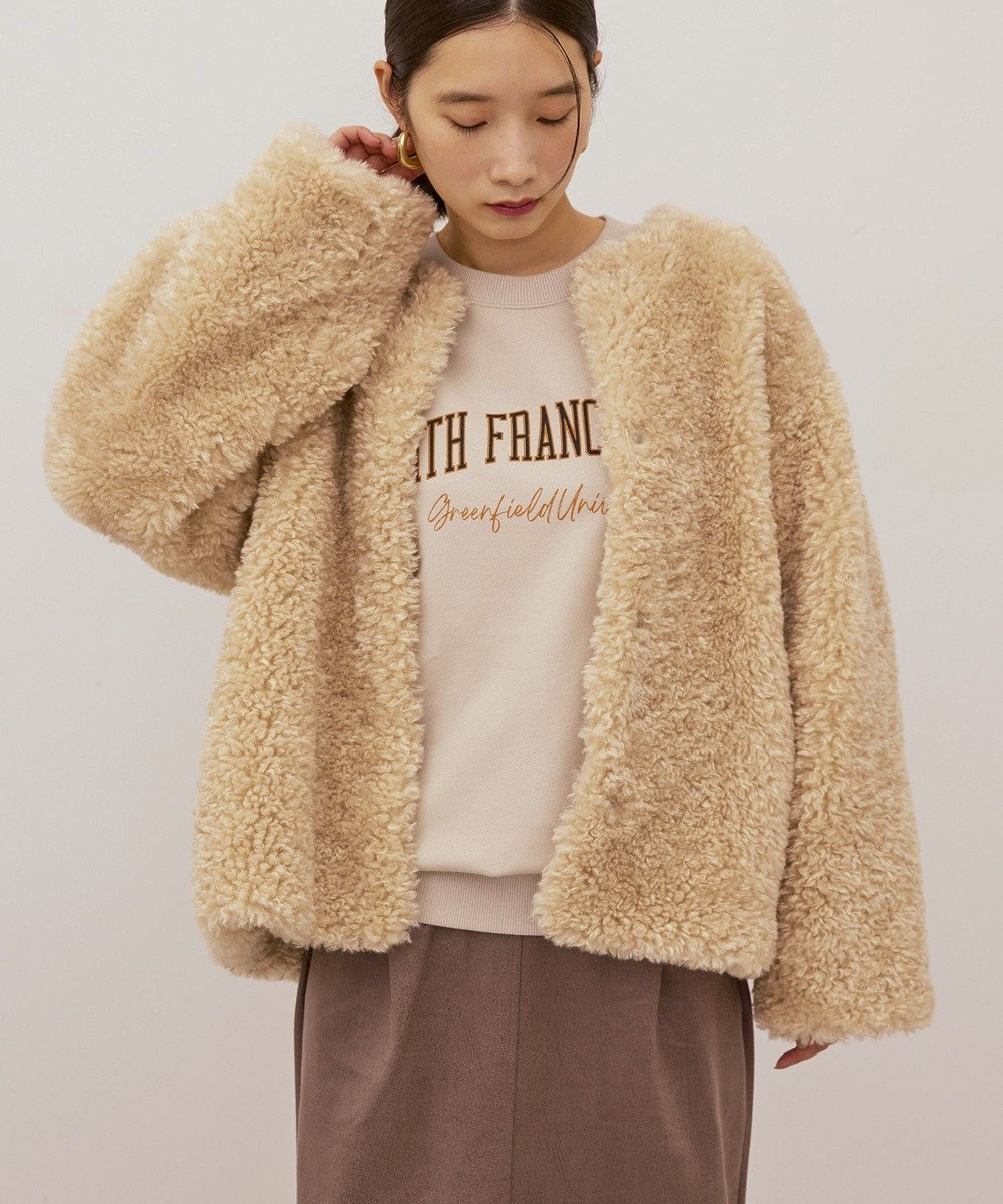 AMERICAN HOLIC ノーカラーフェイクファーコート 