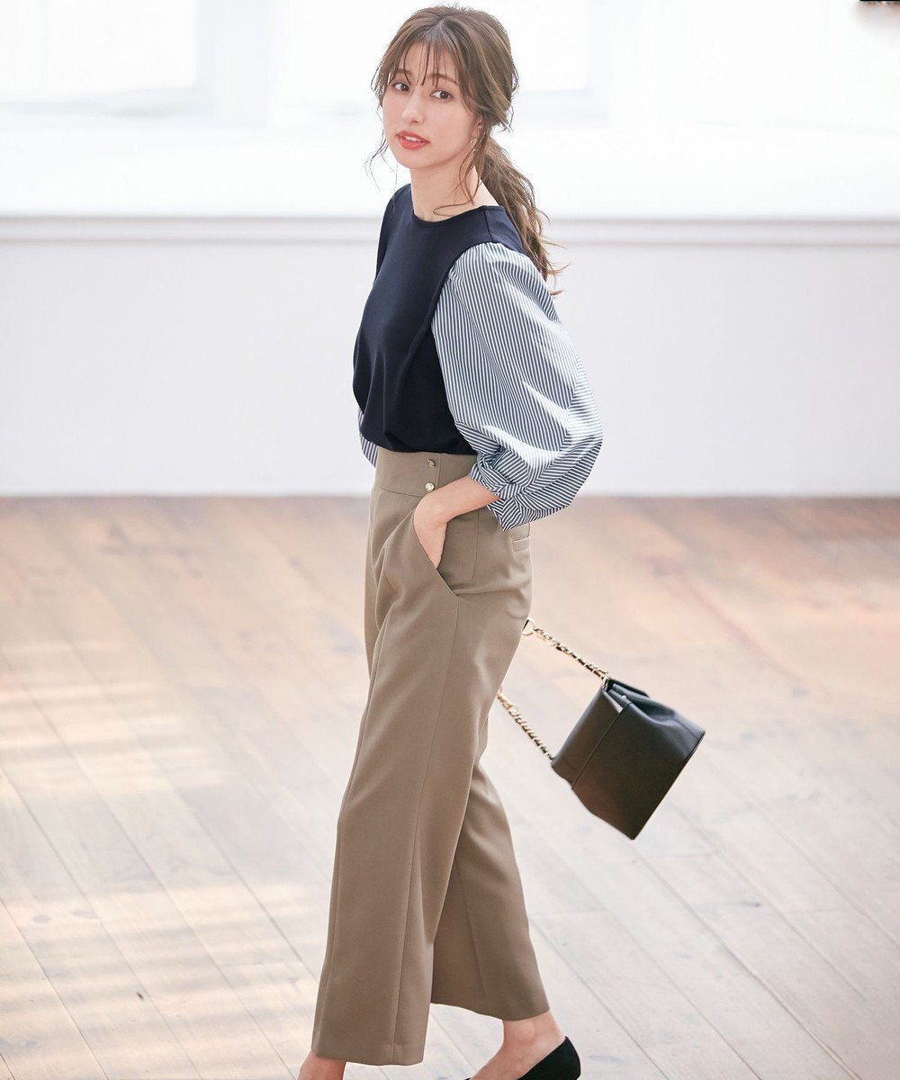 ANY SIS 【洗える】異素材コンビネジリパフ袖 プルオーバー 