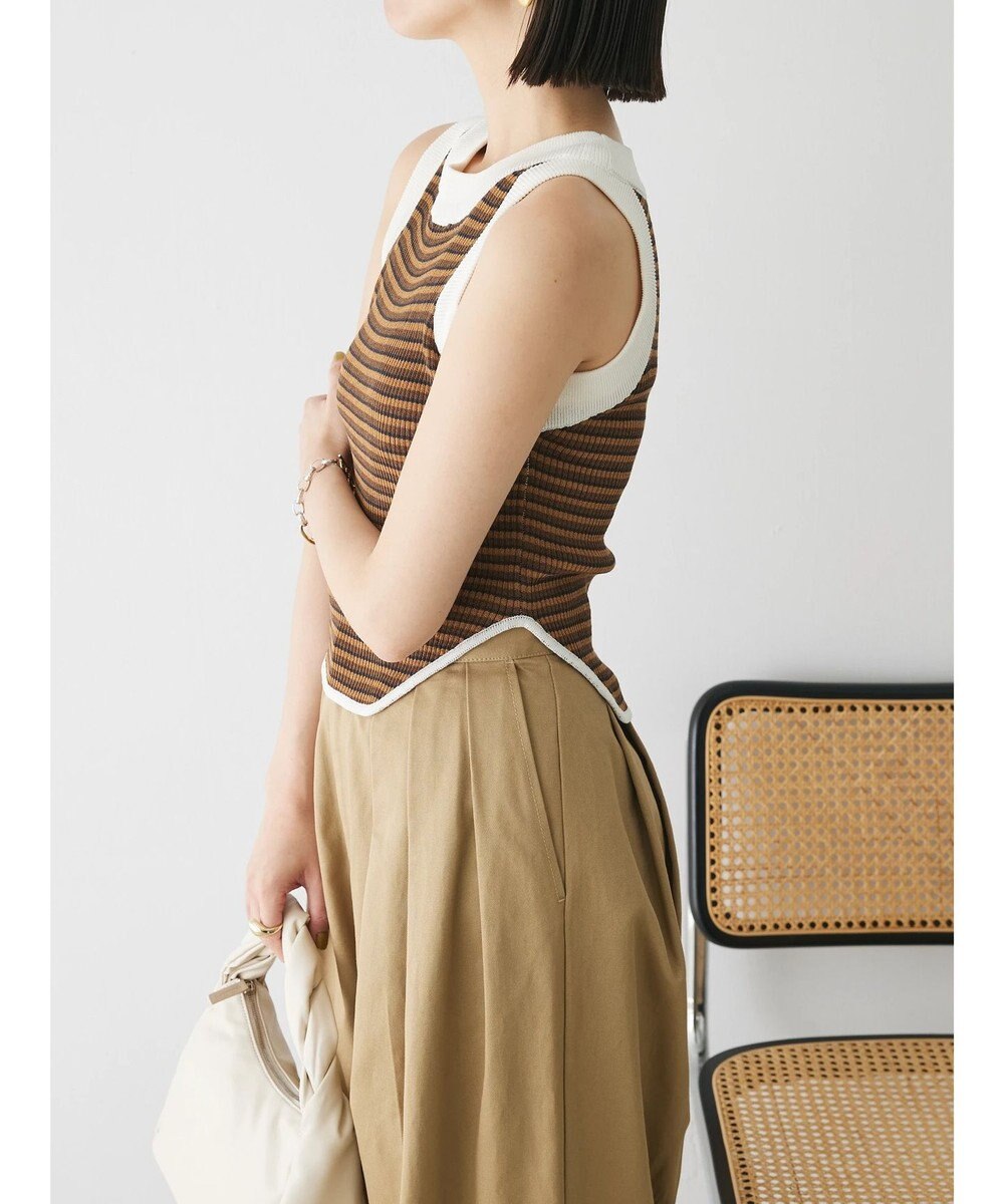 Green Parks デザインヘム配色ニットタンクトップ 