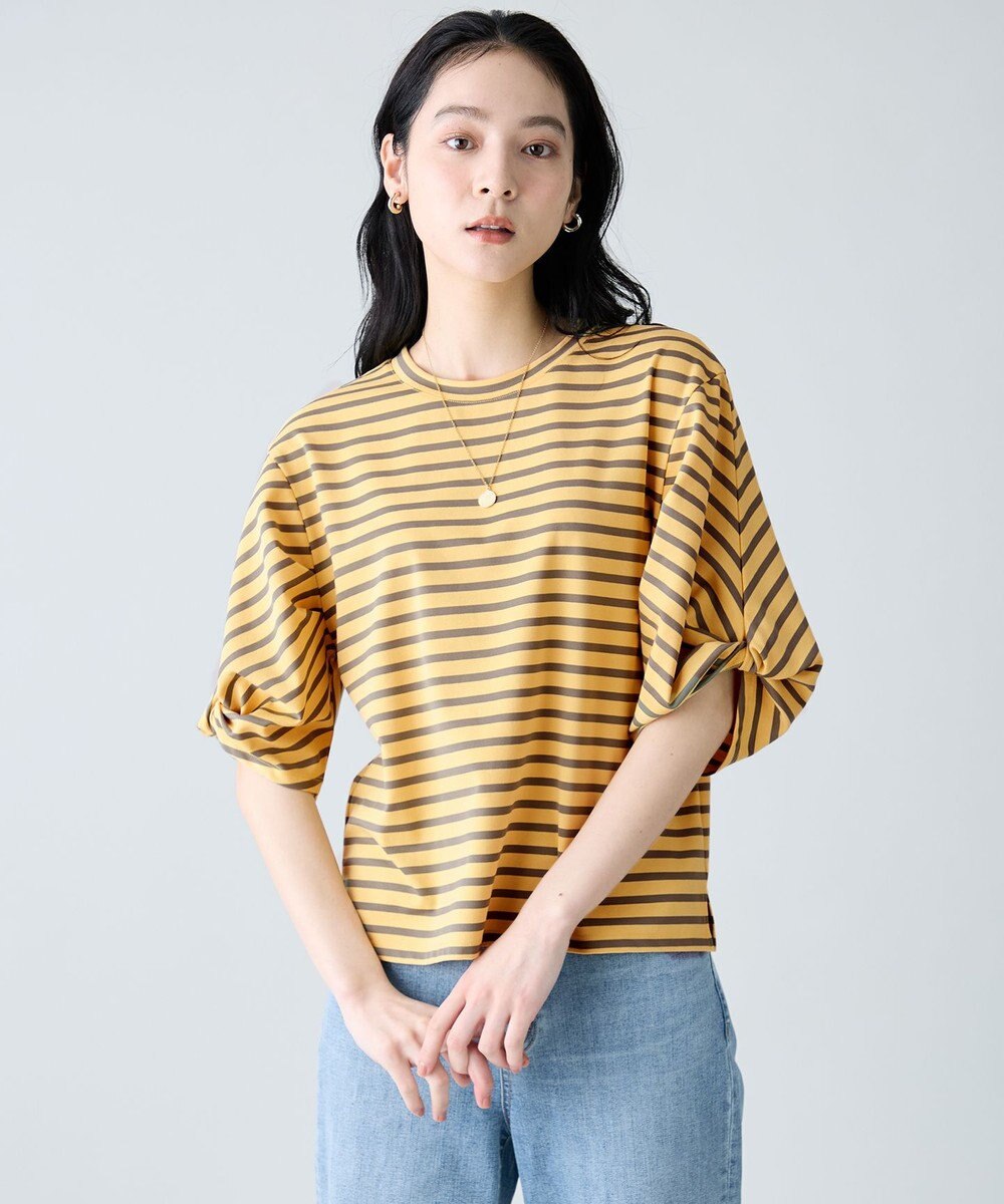 ANY L ツイストスリーブボーダートップス 