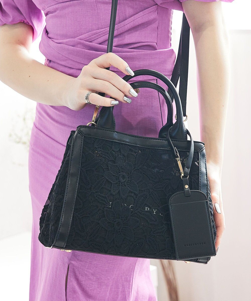 style code 【MERCURYDUO/マーキュリーデュオ】ロゴ巾着&カードケース付 軽量エンブロイダリーレース 2WAYトートバッグ 