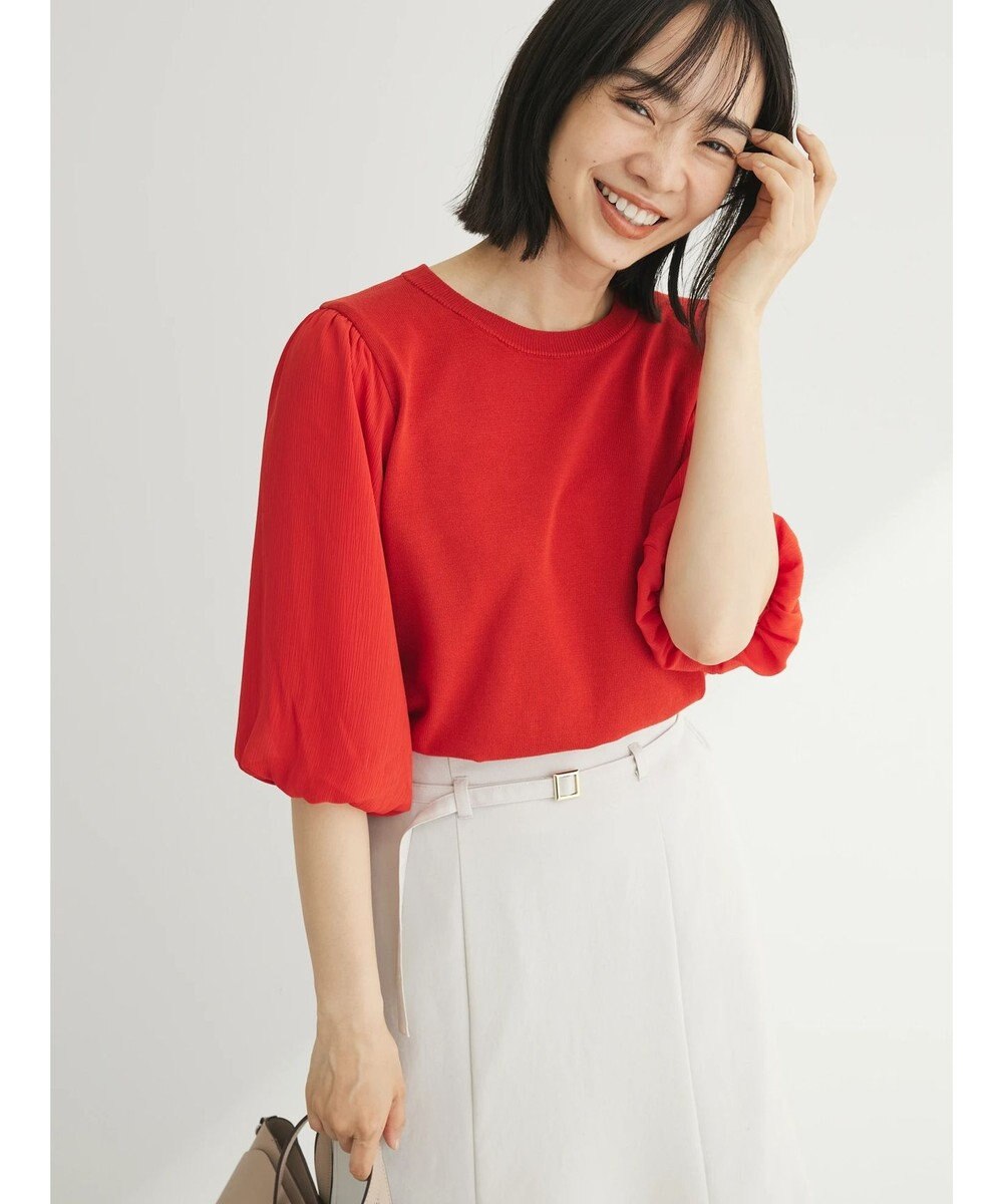 Green Parks 袖楊柳ドッキングニットプルオーバー 