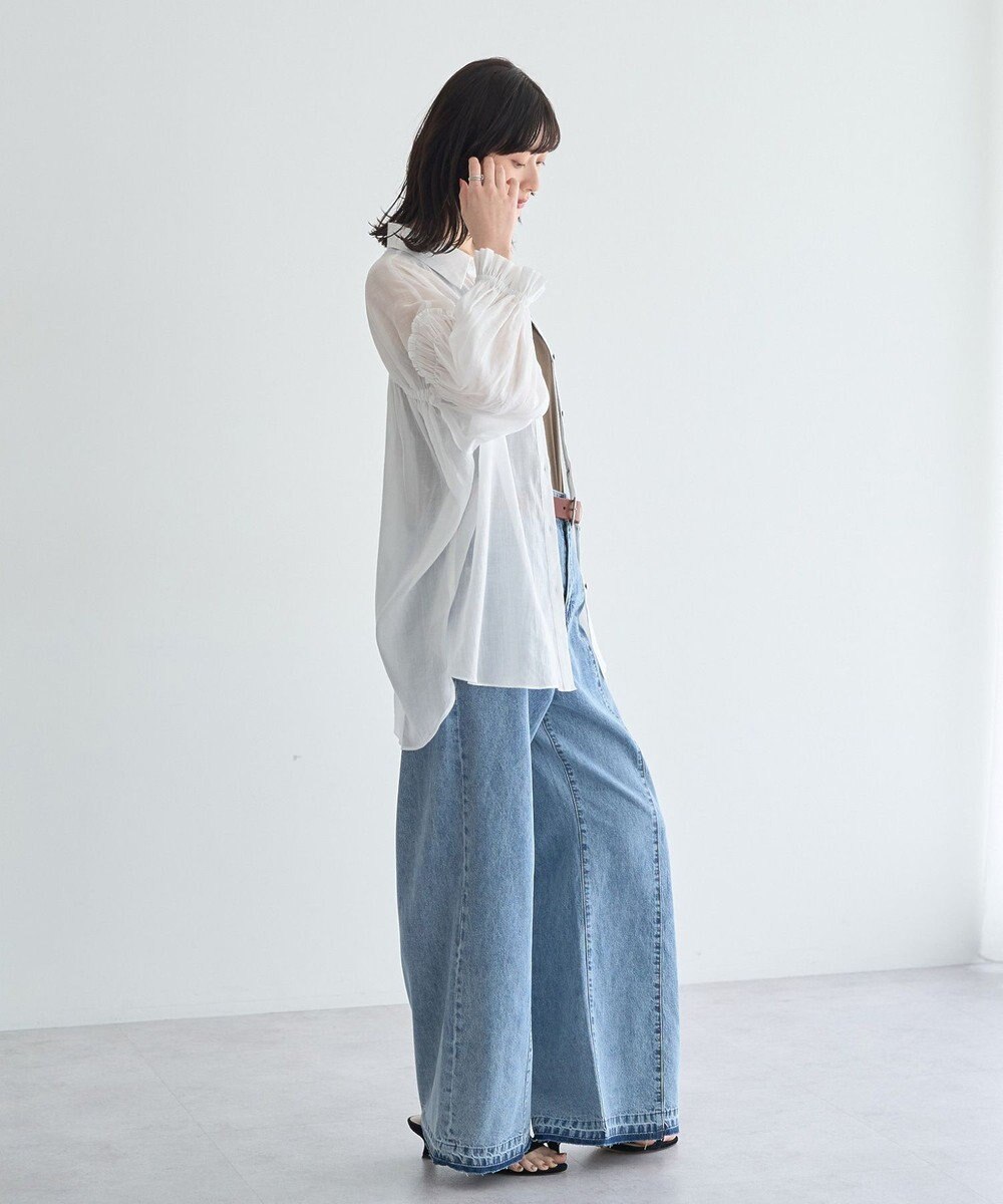 YECCA VECCA 綿麻シアーボリュームギャザーシャツ 