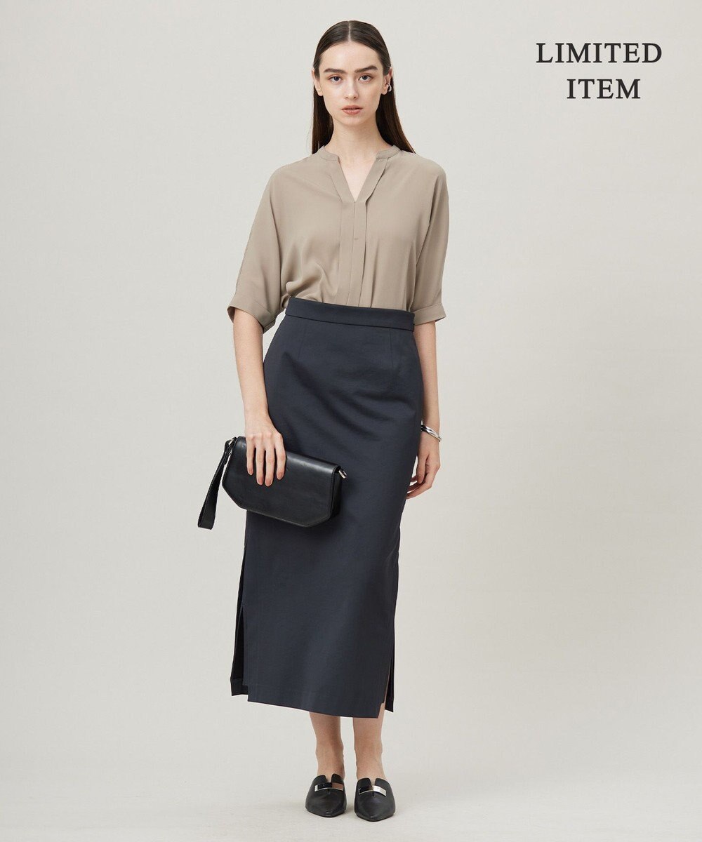 ICB 【人気のため新色追加・WEB限定・接触冷感・UVケア・速乾・洗える】BackSatinAmunzen 5分袖キーネックブラウス 