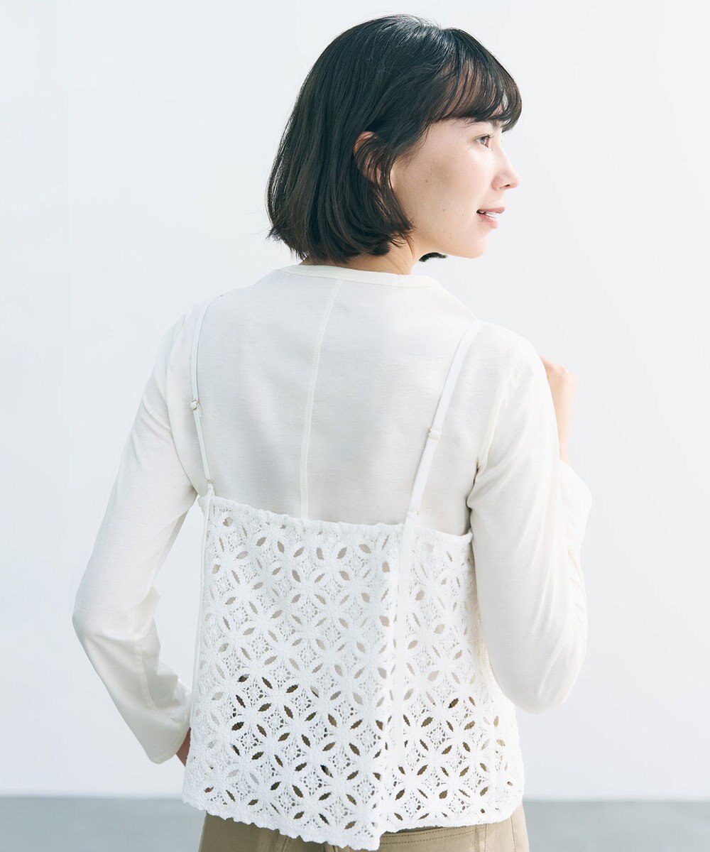 UNFILO 【2点セット】ラッセルレース キャミレイヤード Tシャツ 