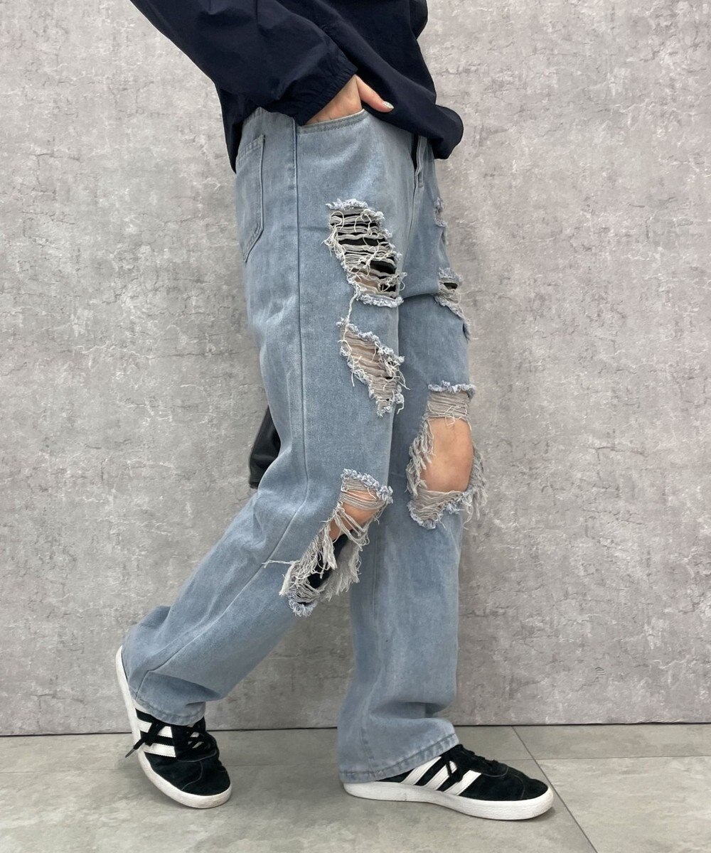 WEGO 【S～Lサイズ】ヘビークラッシュデニムパンツ 