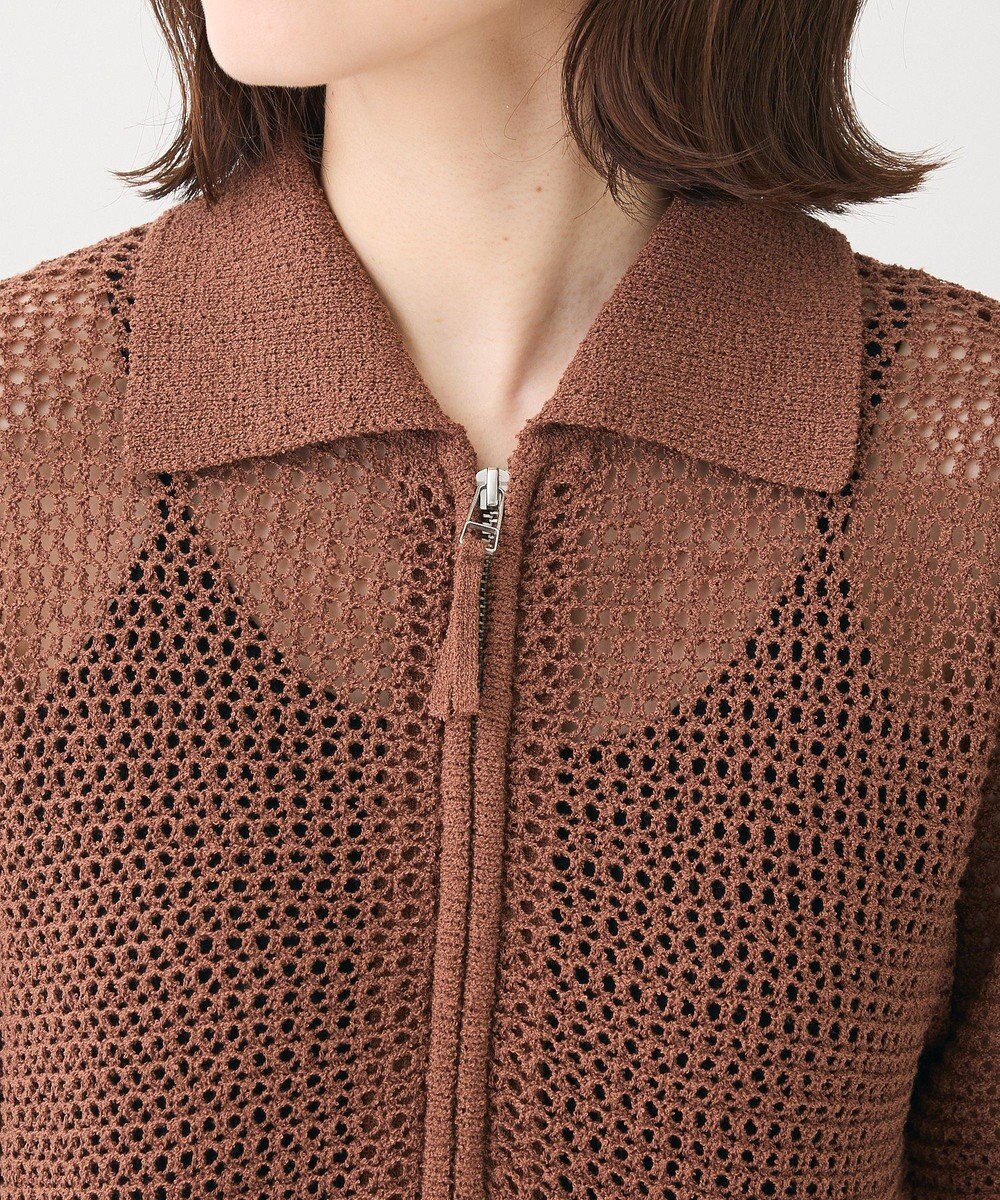 Green Parks 襟付きメッシュ編みＺＩＰカーディガン 