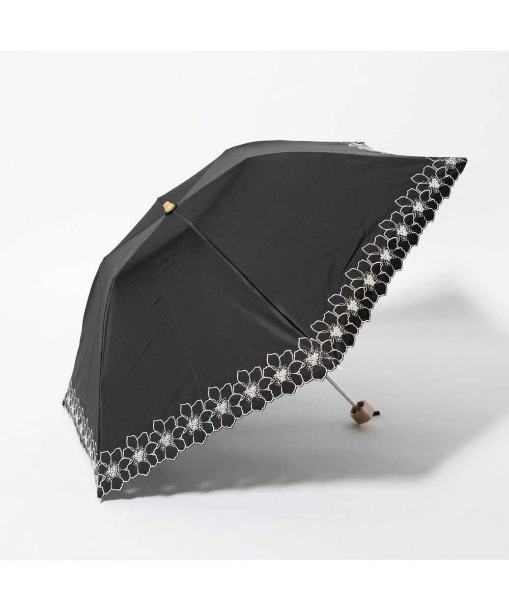 【BK】(L)カシュネ cache nez / グレースフラワー刺繍折りたたみ日傘 晴雨兼用 折りたたみ傘  レイン