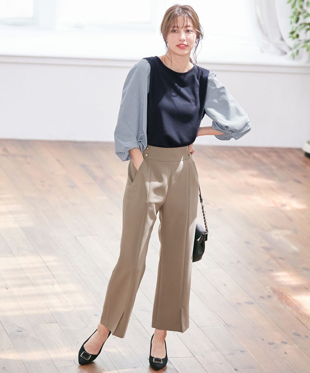 ANY SIS 【洗える】異素材コンビネジリパフ袖 プルオーバー 