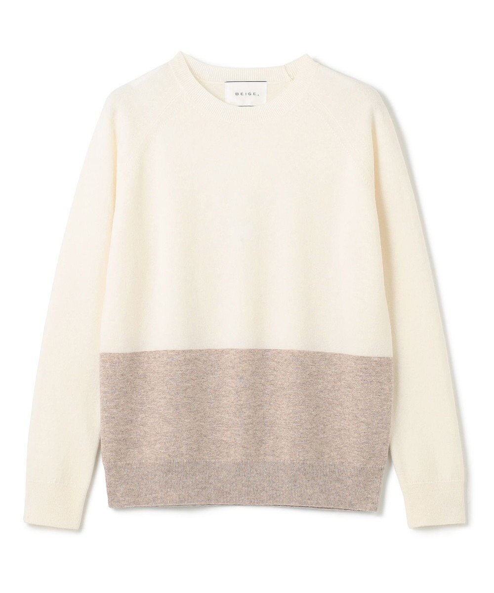 BEIGE， 【WEB限定・洗える】DEMING / バイカラーウールクルーネックニット 