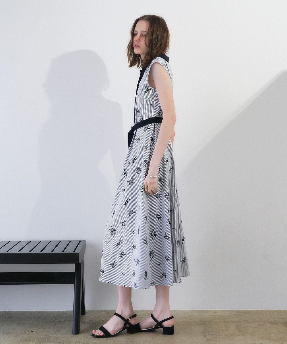 YECCA VECCA ストライプ柄フラワー刺繍ワンピース 