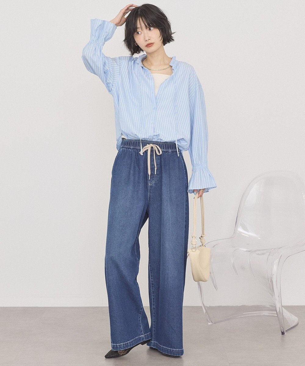 AMERICAN HOLIC スタンドフリルストライプスキッパーブラウス 