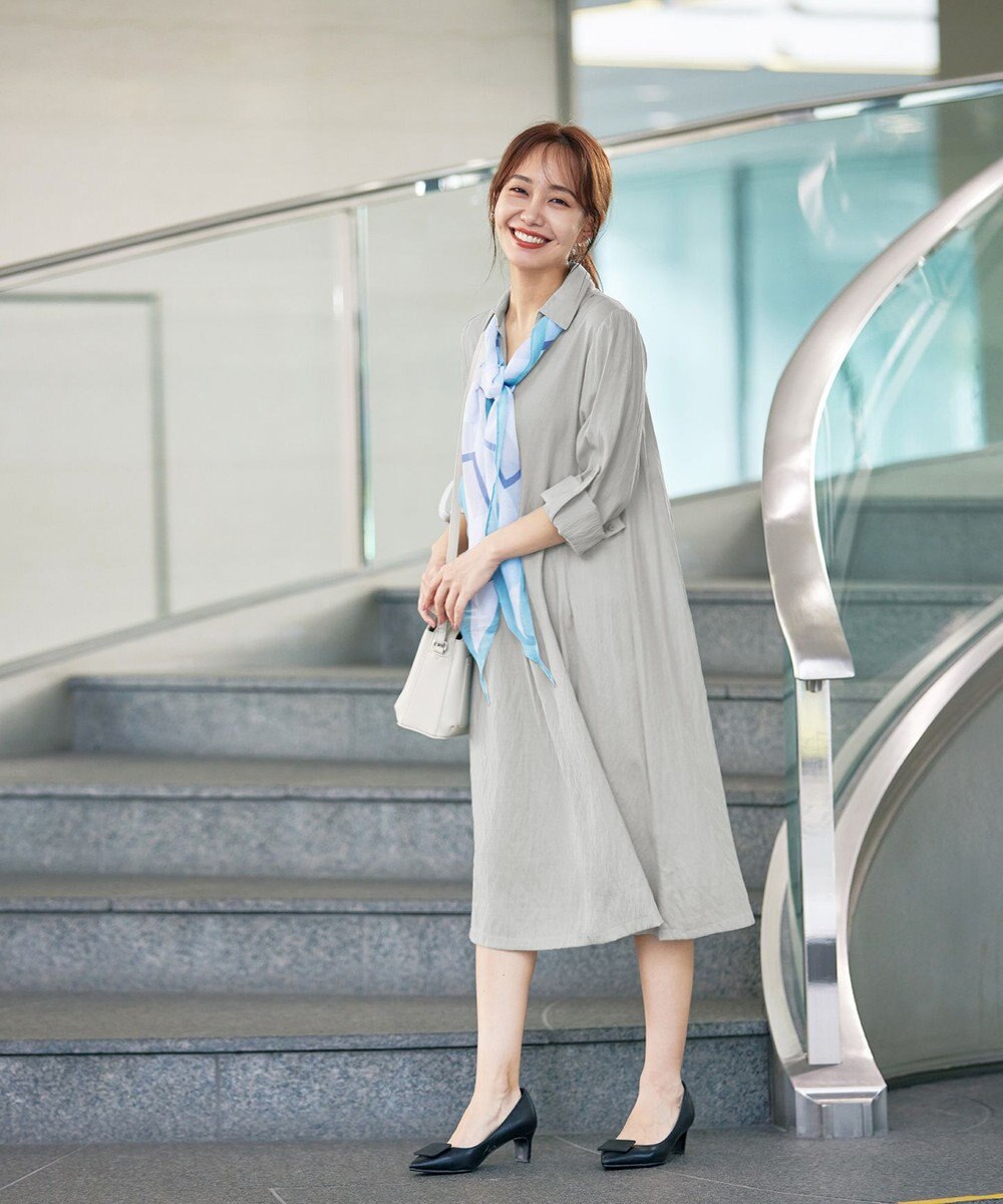 Tiaclasse 【洗える】 麻調Aラインシャツワンピース 