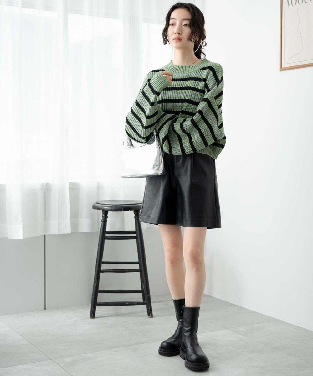 WEGO ボーダーショートニットプルオーバー 