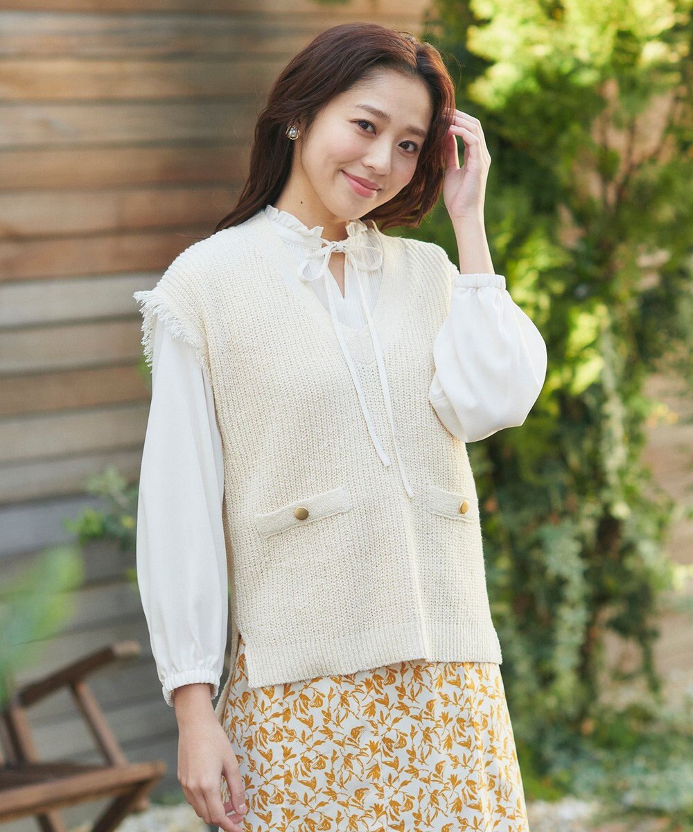 Feroux 【洗える】ツイードライクニット ベスト 