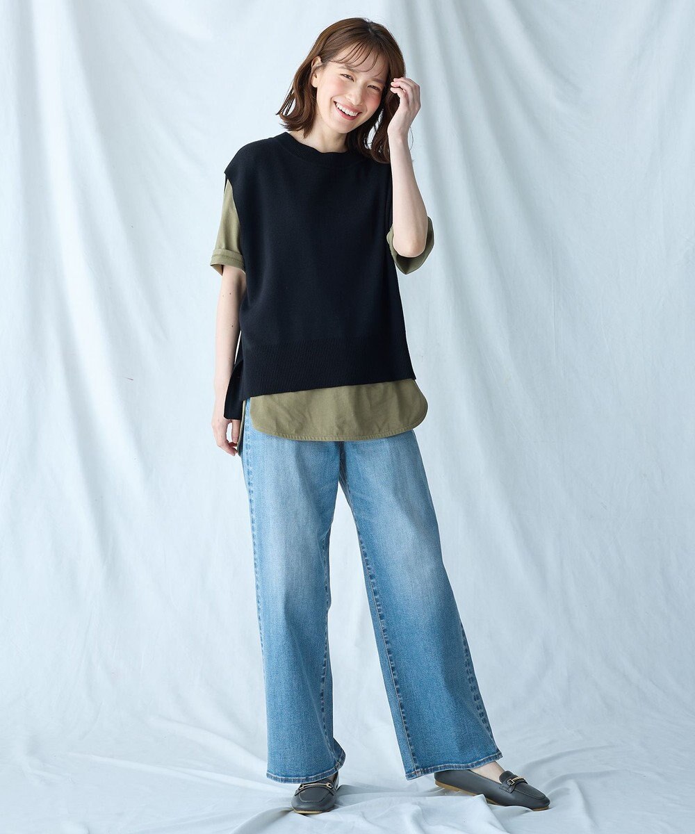 ANY L 【洗濯機可/ウエストゴム/ストレッチ】ワイドデニムパンツ 