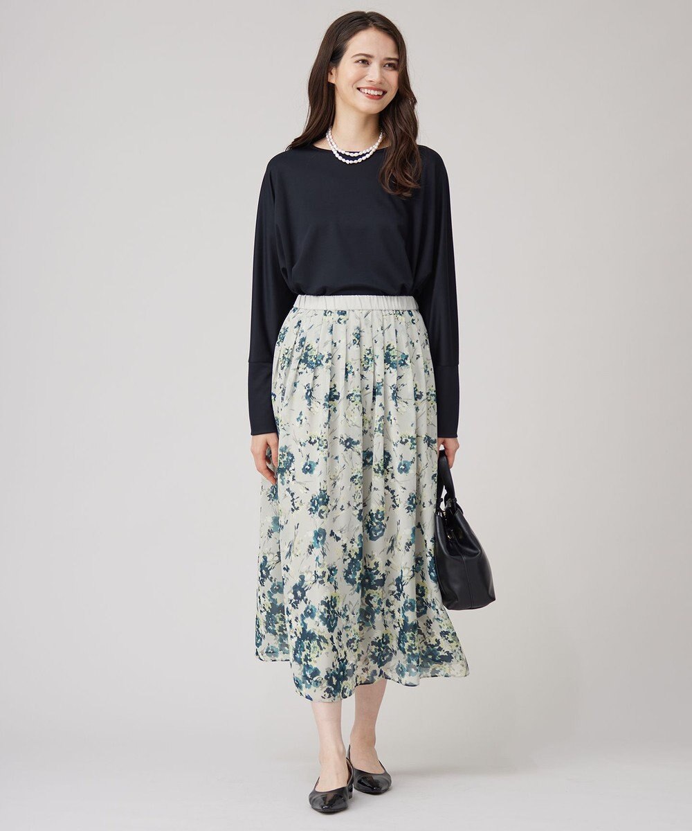 自由区 L 【洗える】オータムダリアプリント スカート 