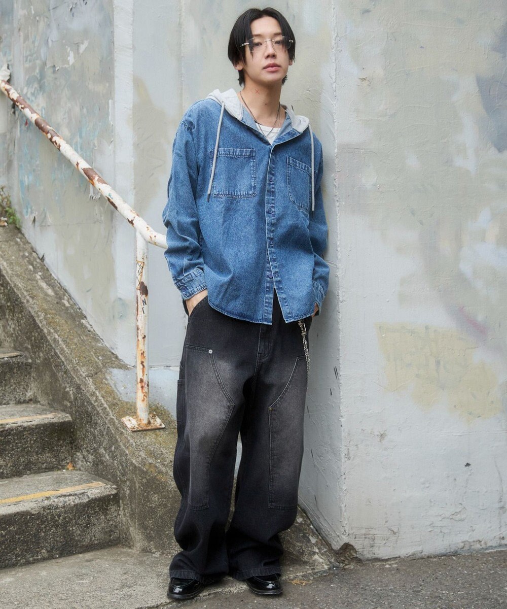 WEGO デニムフードシャツ（LS） 