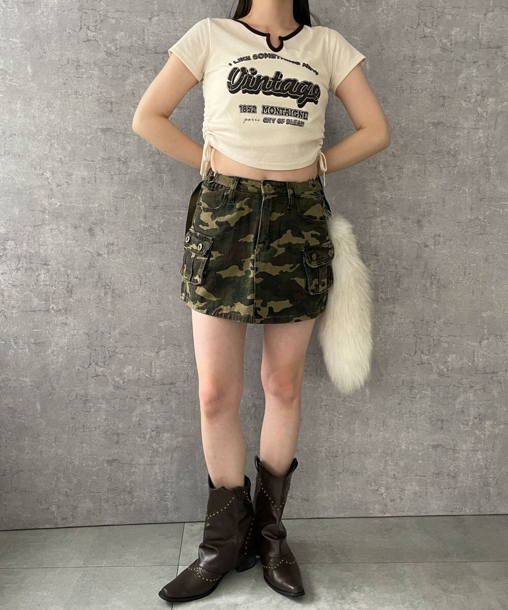 WEGO 配色サイドギャザーVネックT 