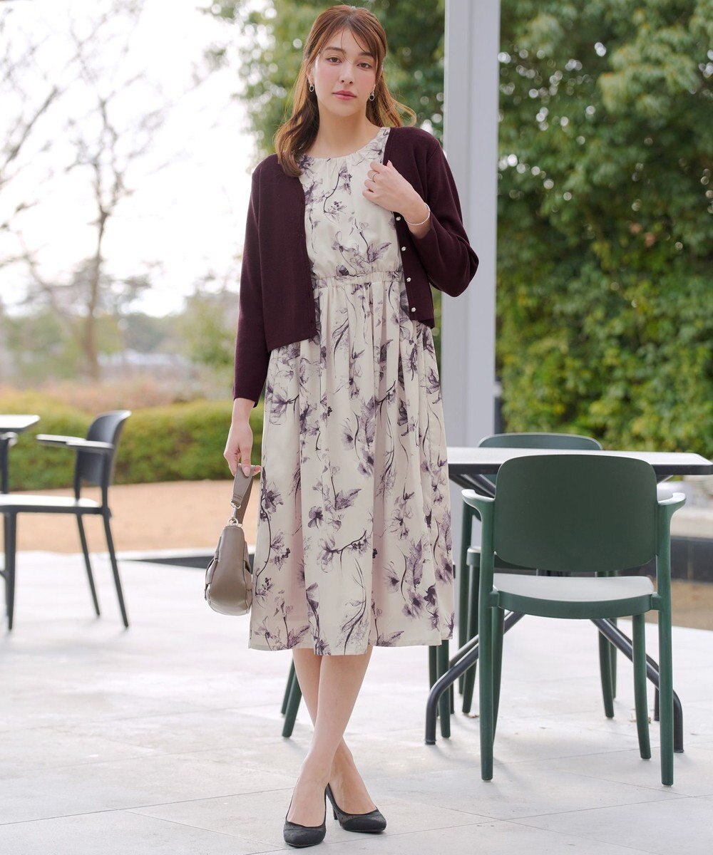 Tiaclasse 【2点セット】ニットボレロ＋花柄ワンピースセット 