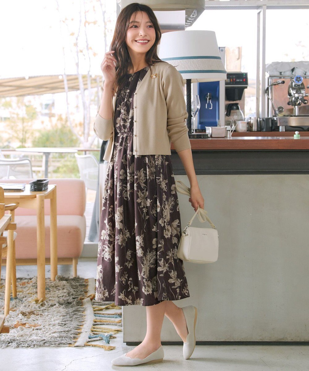 Tiaclasse 【2点セット】ニットボレロ＋花柄ワンピースセット 