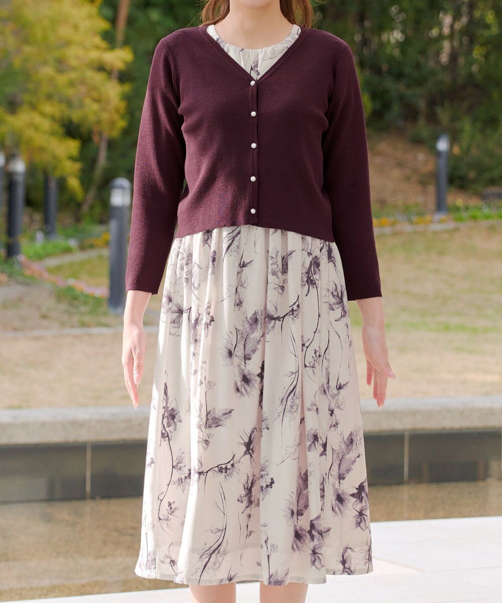 Tiaclasse 【2点セット】ニットボレロ＋花柄ワンピースセット 