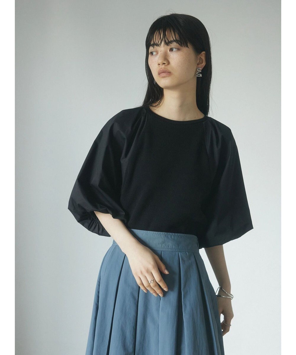 Green Parks armonia．袖布帛ニットプルオーバー 