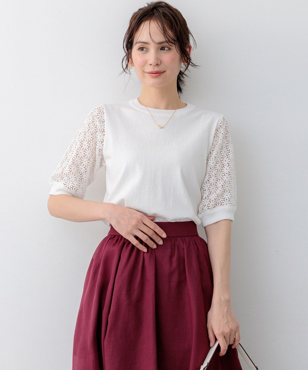 組曲 【先行予約】コットンフラワーレーシープルオーバー ニット 