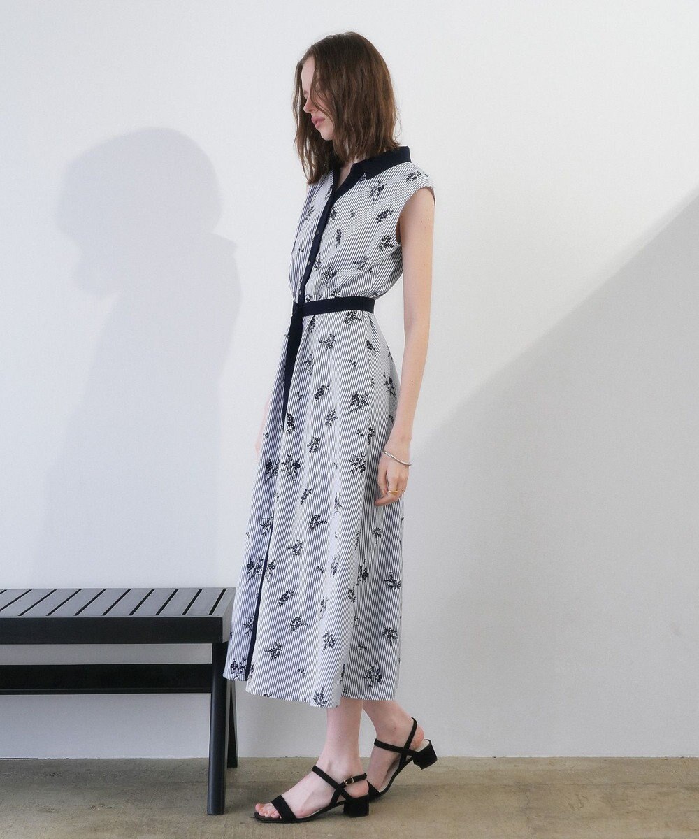 YECCA VECCA ストライプ柄フラワー刺繍ワンピース 