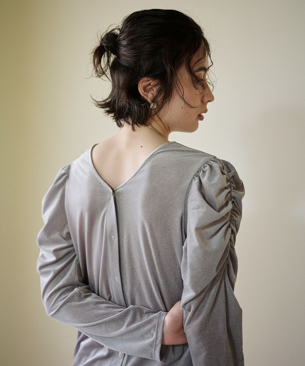 #Newans 【洗濯機可／ 前後着用可】 ギャザースリーブシアーベロアカーディガン 