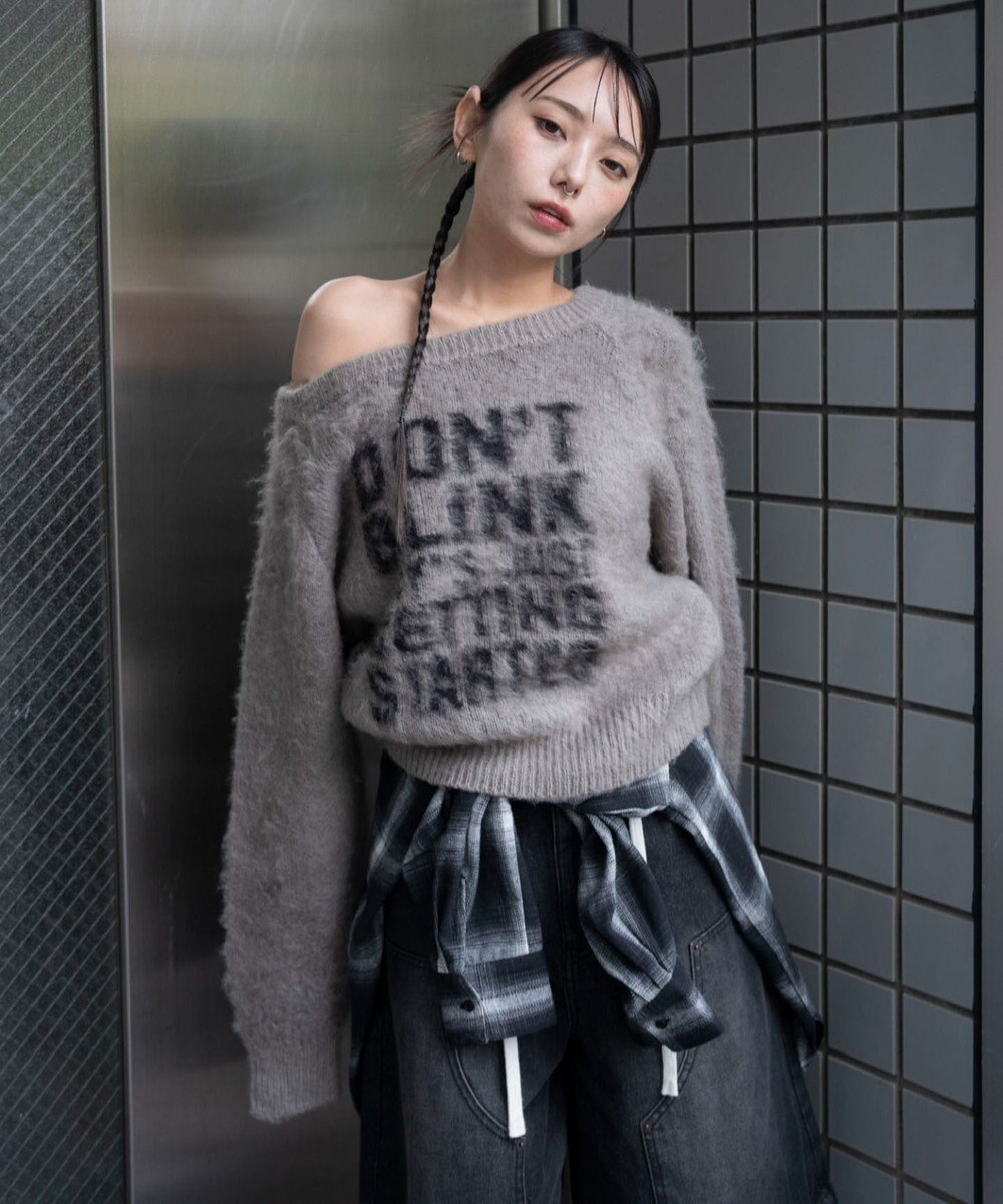 WEGO シャギー2WAYグラフィックワンショルニット 