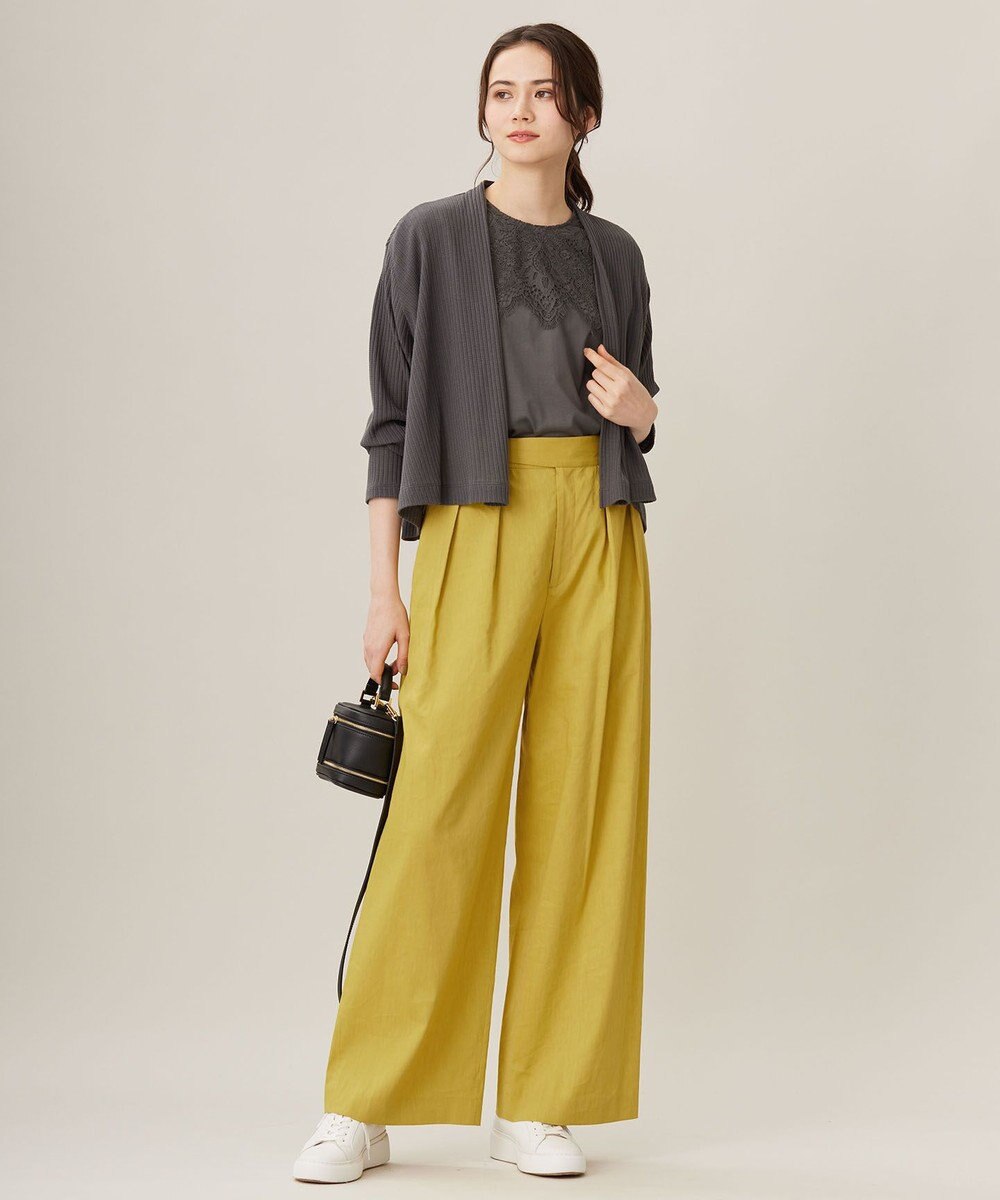 自由区 【セットアップ対応・洗える】リネンビスコースストレッチワイド パンツ 