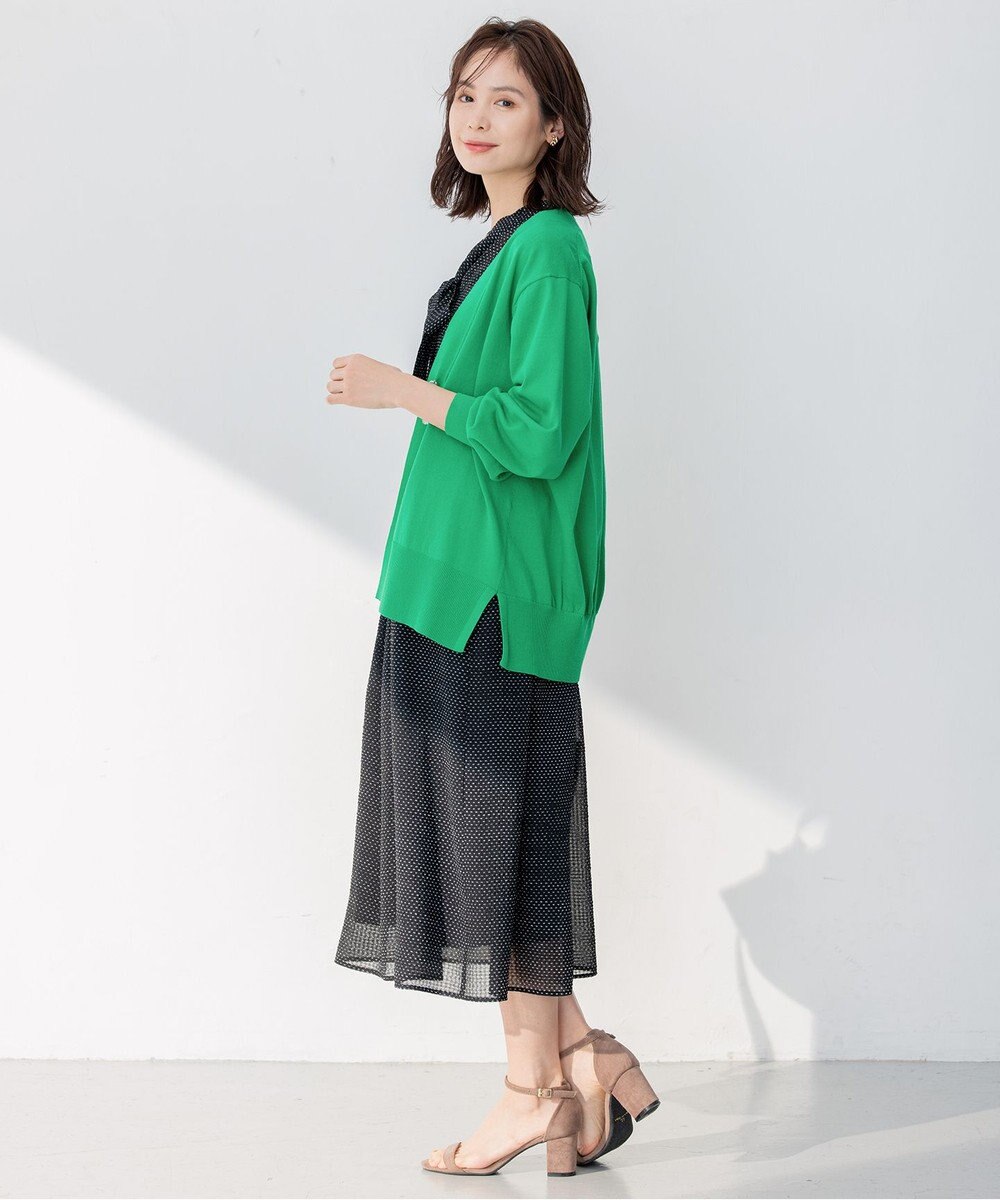 組曲 【ビジューボタン・アンサンブル対応】ハイゲージ ロングVネックカーディガン 