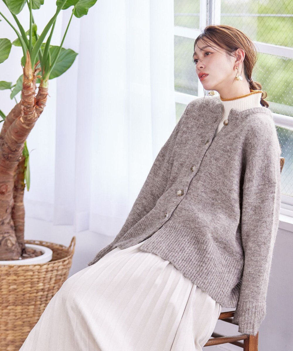 Tiaclasse 【洗える】クルーネックメランジカーディガン 