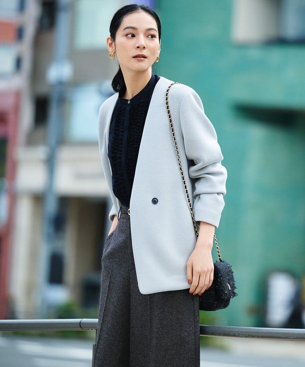 ICB L 【洗える】コンパクトWフェイス ノーカラージャケット 