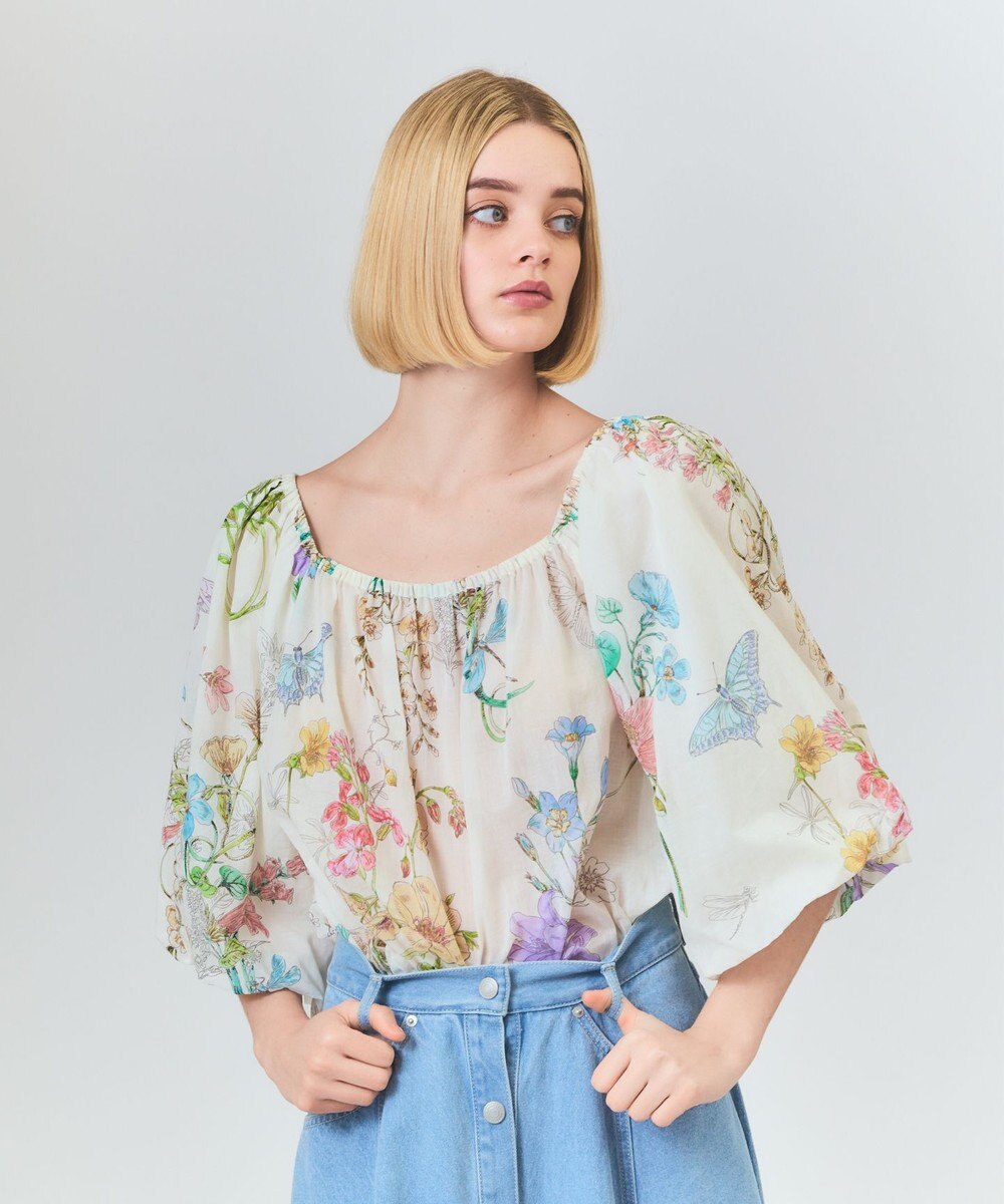 GRACE CONTINENTAL ボタニカルドレープブラウス 