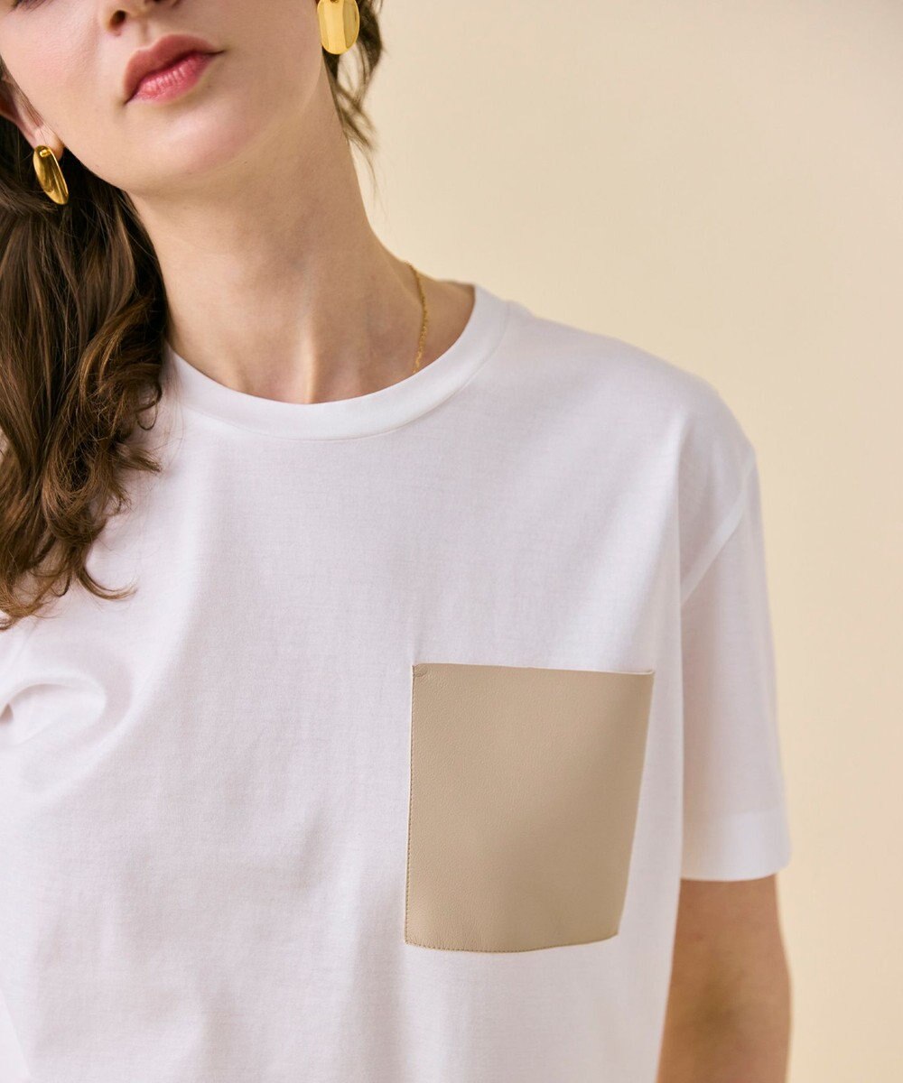 BEIGE， TORENIA / レザーポケットコットンクルーネックTシャツ 