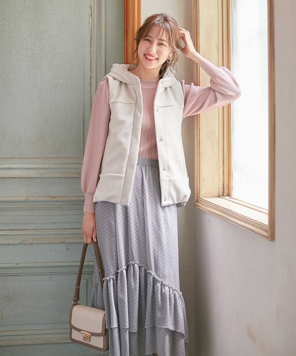 ANY SIS 【2WAY】リボン付き パフスリーブリブ ニット 