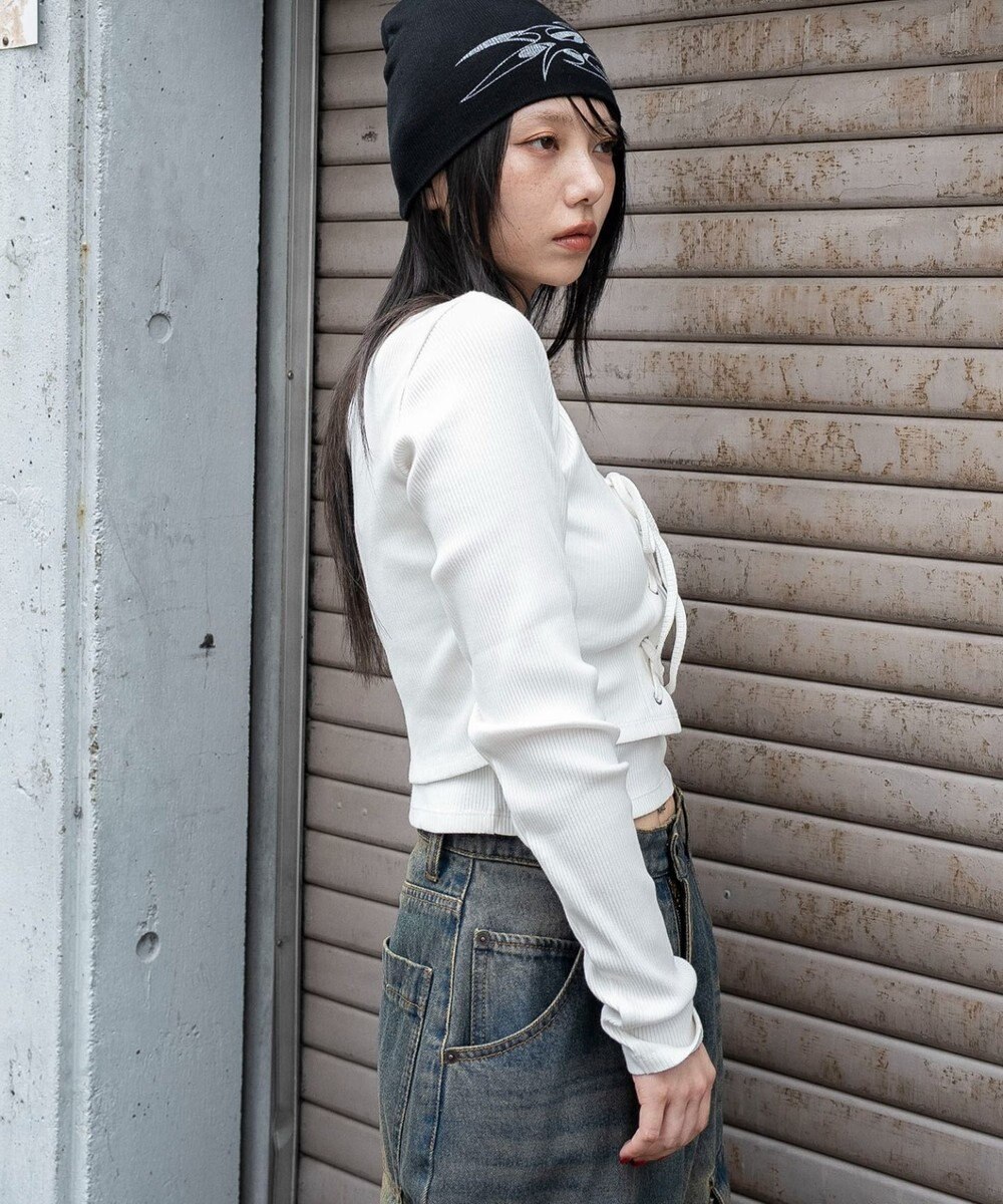 WEGO レイヤード風レースアップトップス 