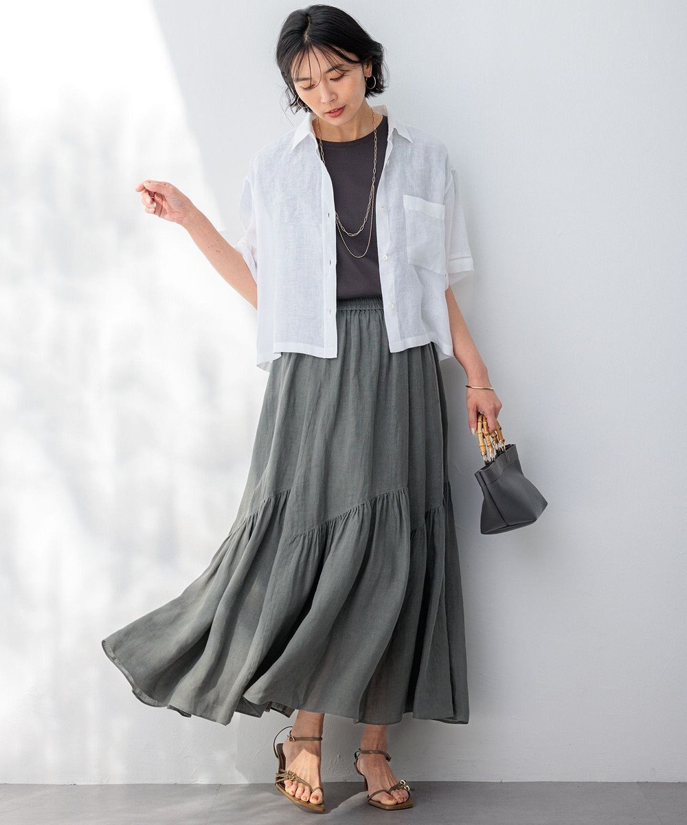 23区 【洗える】LIBECOリネン クロップド シャツ 