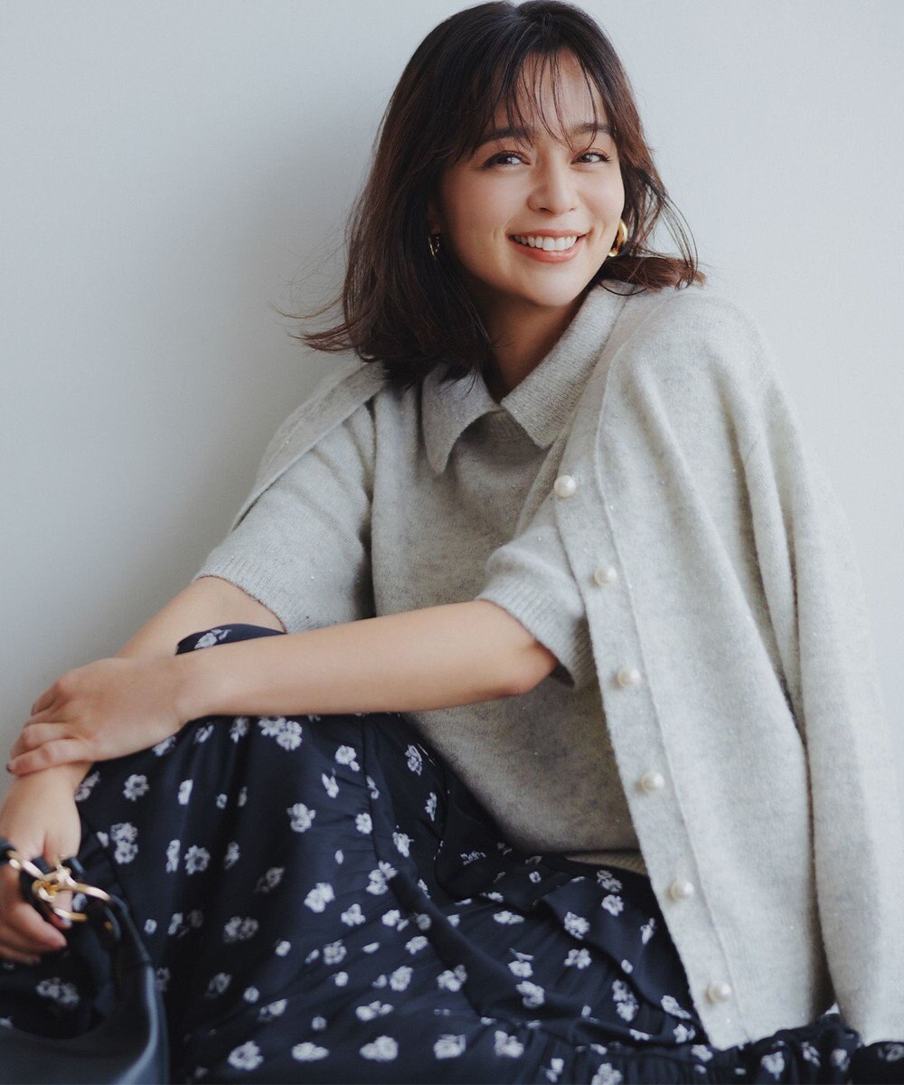 組曲 【加藤ローサさん着用 / 前後着用可】スパンコールヤーン カーディガン 