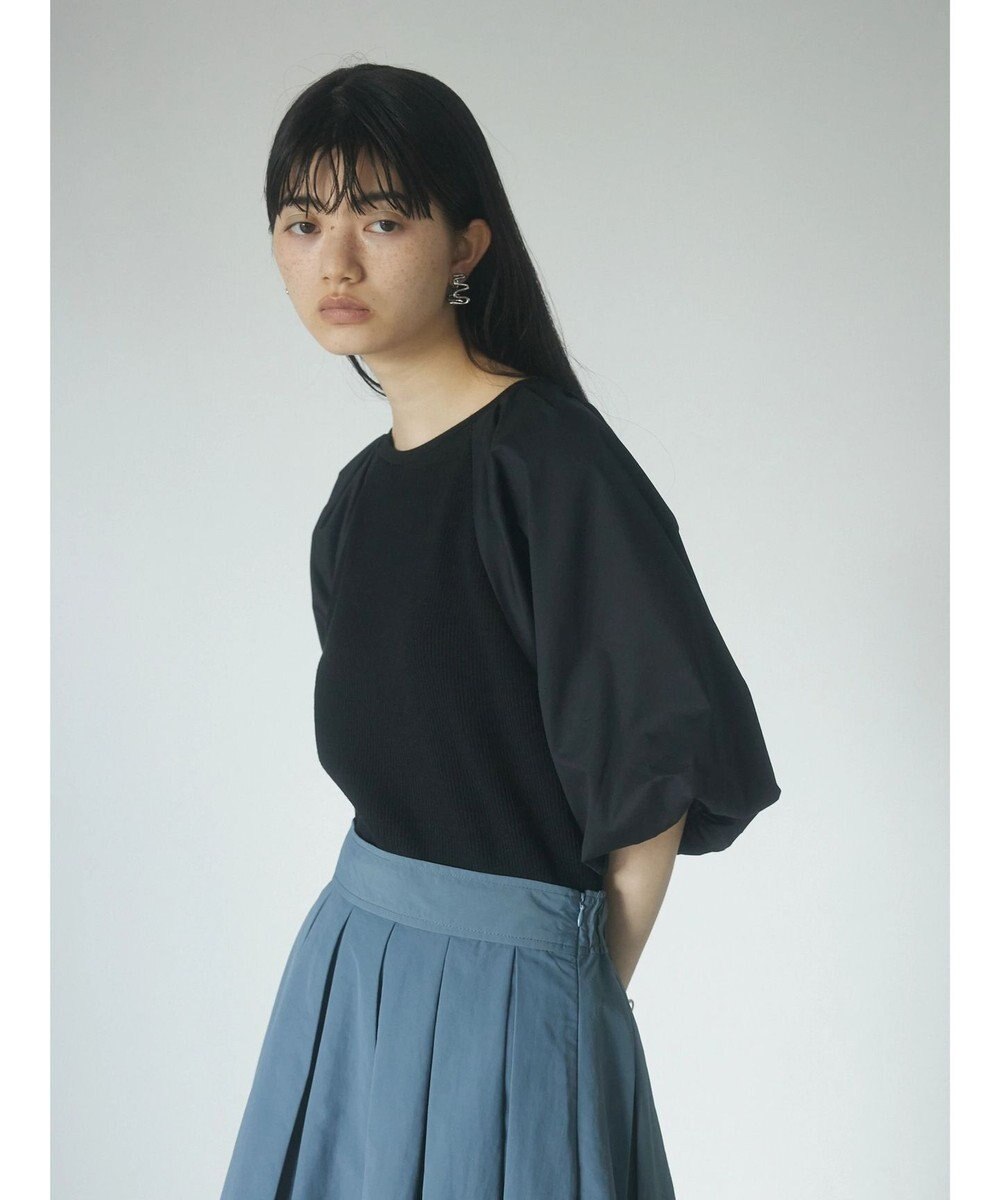 Green Parks armonia．袖布帛ニットプルオーバー 