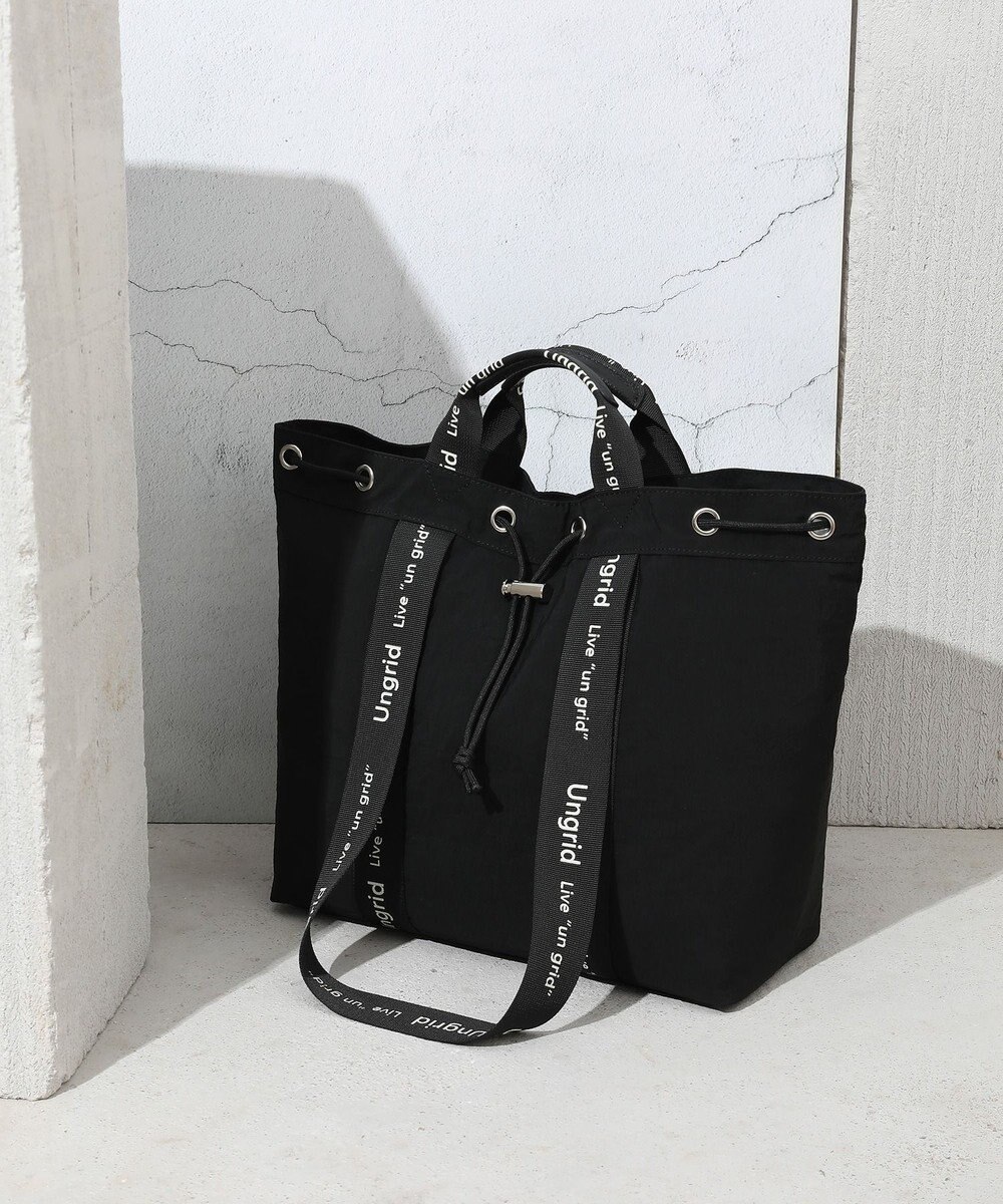 style code 【Ungrid/アングリッド】撥水.軽量ソフトナイロン　ロゴテープ 牛革ハンドル　2WAY 巾着トートバッグ 