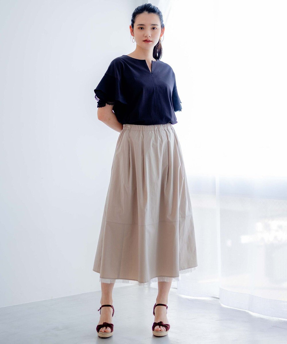 組曲 【汗ジミ防止・撥水】GIZAプレーティング天竺袖フリル カットソー 