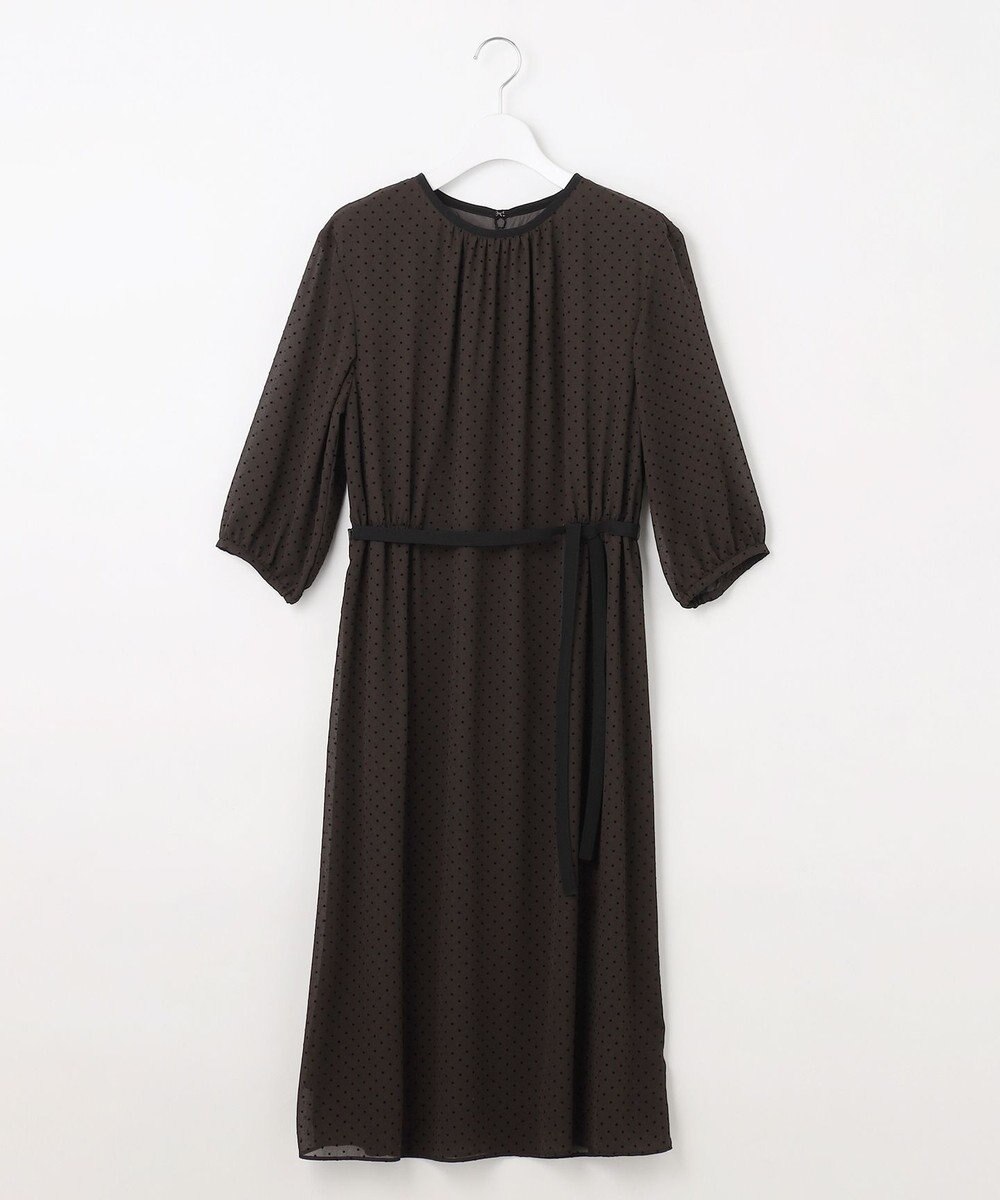 J.PRESS LADIES L 【洗える】ドットフロッキープリント ワンピース 