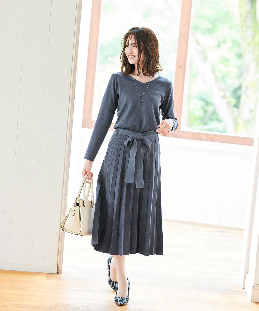 Tiaclasse L 【洗える】1枚で着映えするチェック柄編みニットワンピース 