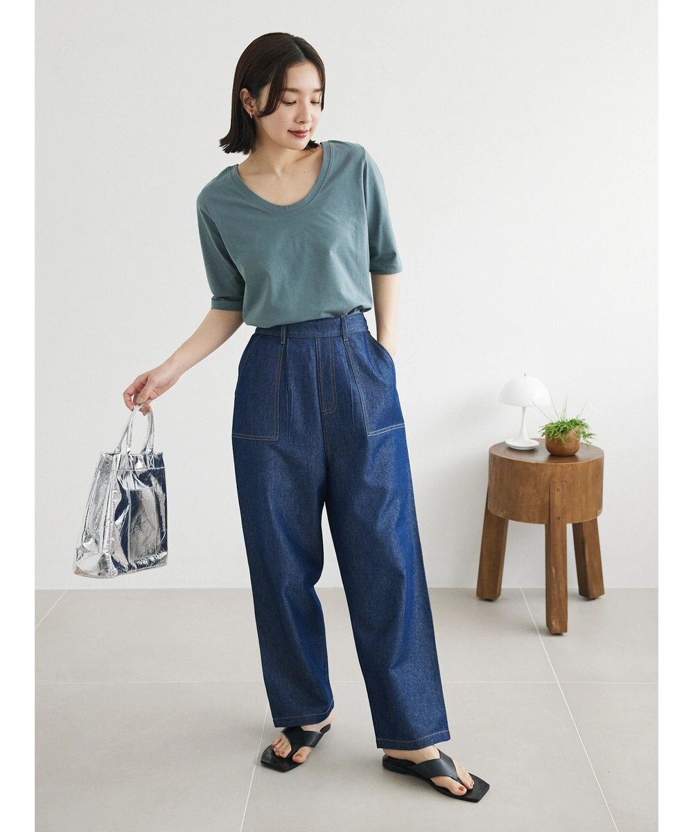 Green Parks インド綿 デニムストレートパンツ 