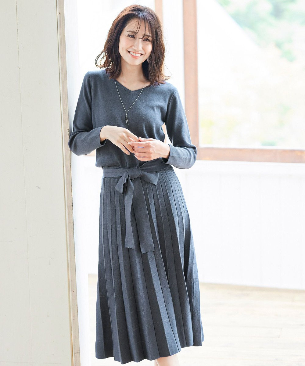 Tiaclasse L 【洗える】1枚で着映えするチェック柄編みニットワンピース 