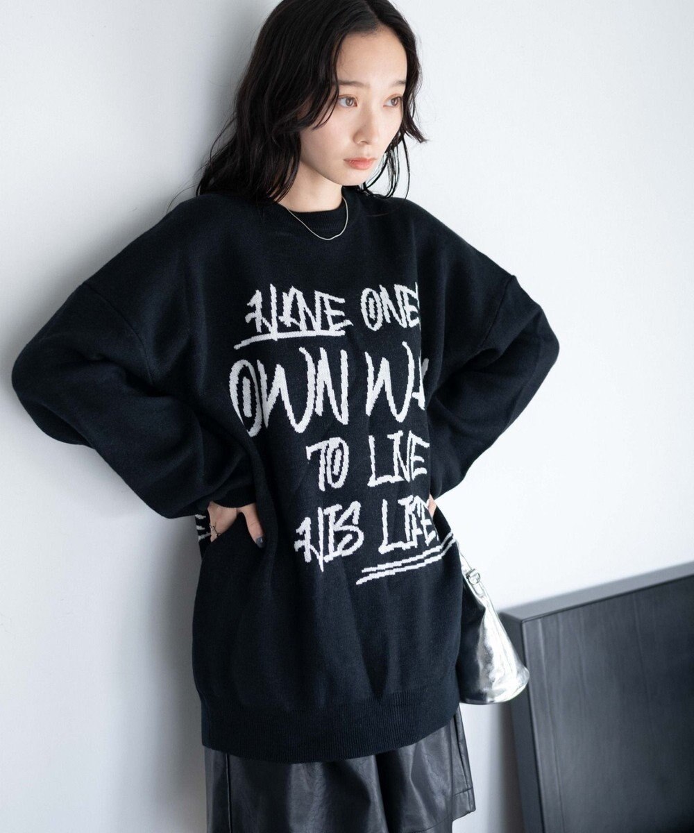 WEGO ハンドライティングジャガードニット 